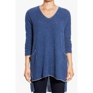 Eileen Fisher 100% Cashmere V Neck Pocket Tunic Heather Blue